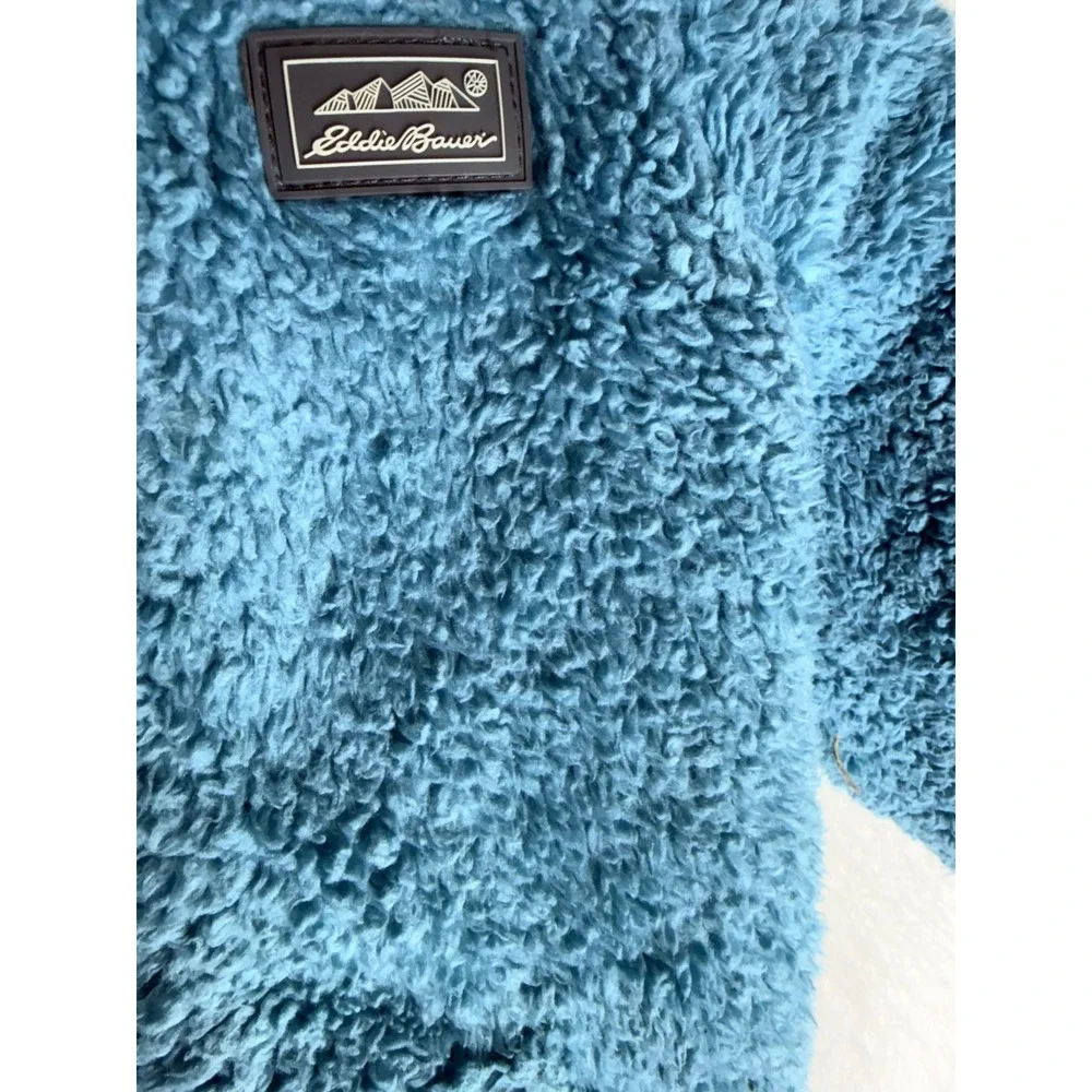 Eddie Bauer Kids Blue Sherpa Fleece Full Zip Hooded Jacket Bear Ears Size 12M